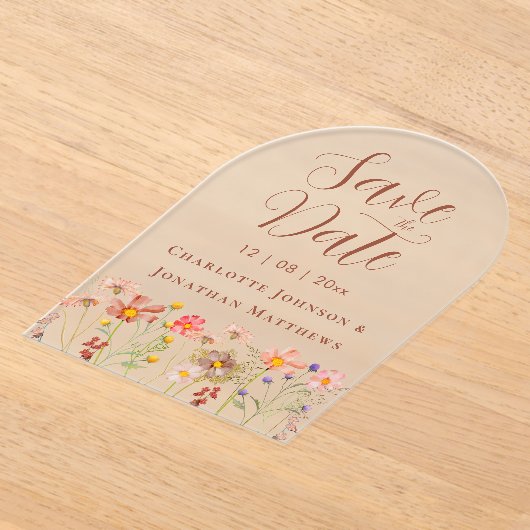 Elegant Boho Wildflower Meadow Wedding Acryl Uitnodigingen (Laagn)