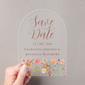 Elegant Boho Wildflower Meadow Wedding Acryl Uitnodigingen (Insitu (Draagbaar))