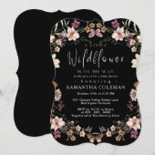 Elegant Boho Wildflower Modern Black Baby shower Kaart (Voorkant / Achterkant)