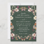 Elegant Boho Wildflower Modern Dark Green Wedding Kaart (Voorkant)