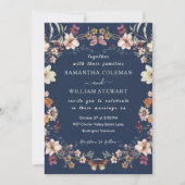 Elegant Boho Wildflower Modern Navy Blue Wedding Kaart (Voorkant)
