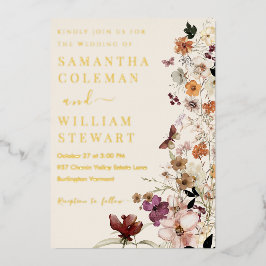 Elegant Boho Wildflower Modern Rustic Wedding Folie Uitnodiging