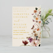 Elegant Boho Wildflower Modern Rustic Wedding Folie Uitnodiging (Staand Voorkant)