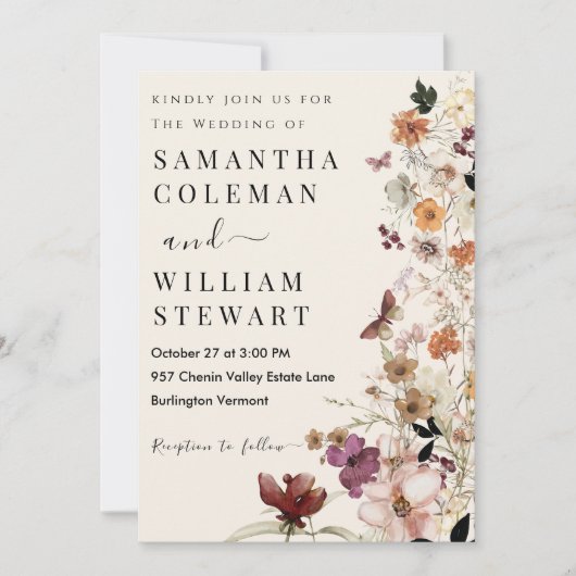 Elegant Boho Wildflower Modern Rustic Wedding Kaart (Voorkant)