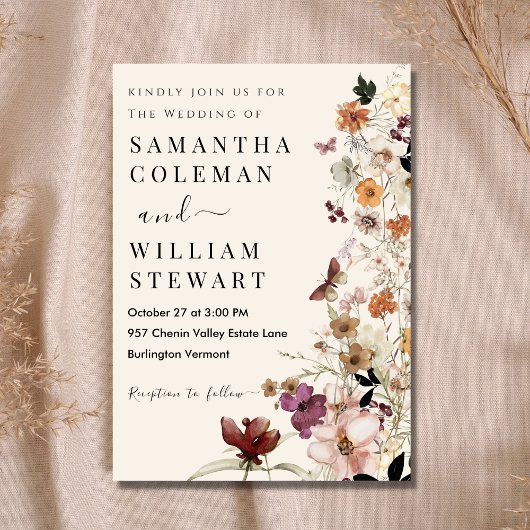 Elegant Boho Wildflower Modern Rustic Wedding Kaart