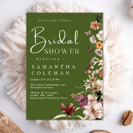 Elegant Boho Wildflower Moss Groen Vrijgezellenfee Kaart