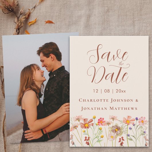 Elegant Boho Wildflower Photo Wedding Save The Date