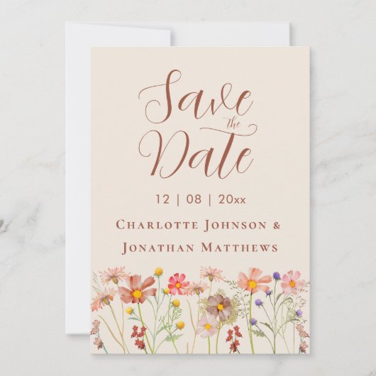 Elegant Boho Wildflower Photo Wedding Save The Date (Voorkant)