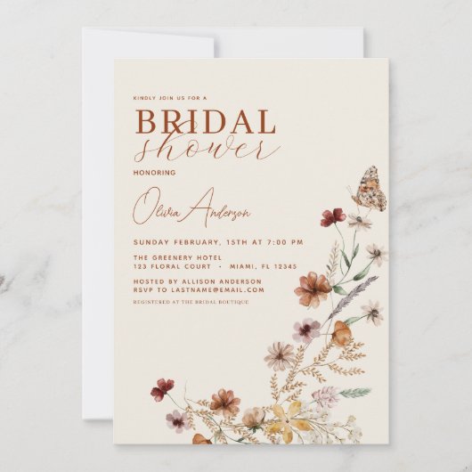 Elegant Boho Wildflower QR Code Vrijgezellenfeest Kaart (Voorkant)