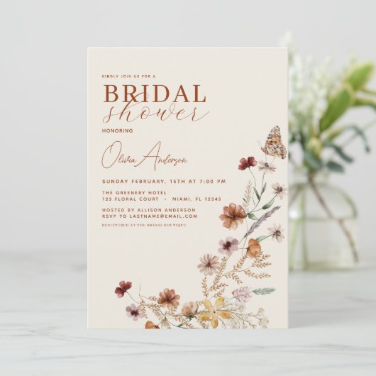 Elegant Boho Wildflower QR Code Vrijgezellenfeest Kaart (Staand voorkant)