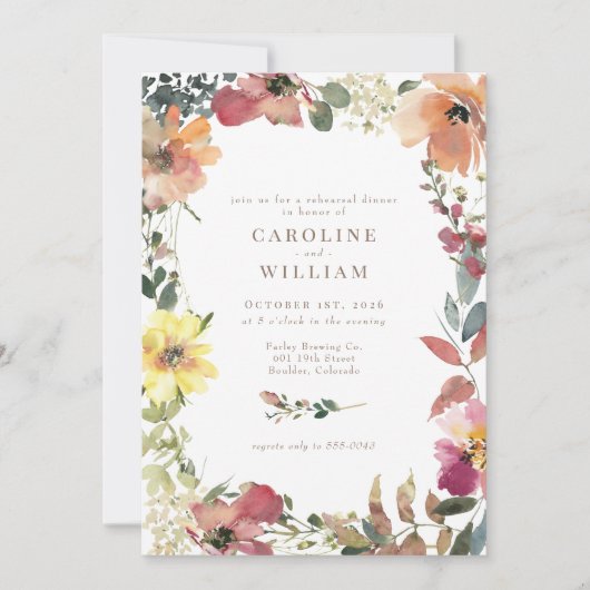 Elegant Boho Wildflower repesal Dinner Kaart (Voorkant)