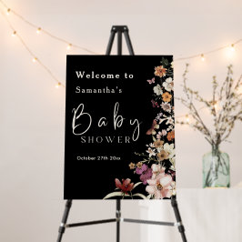 Elegant Boho Wildflower Royal Black Baby shower