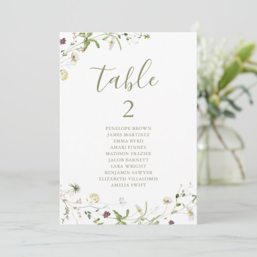 Elegant Boho Wildflower tabelnummerdiagram Kaart (Staand voorkant)