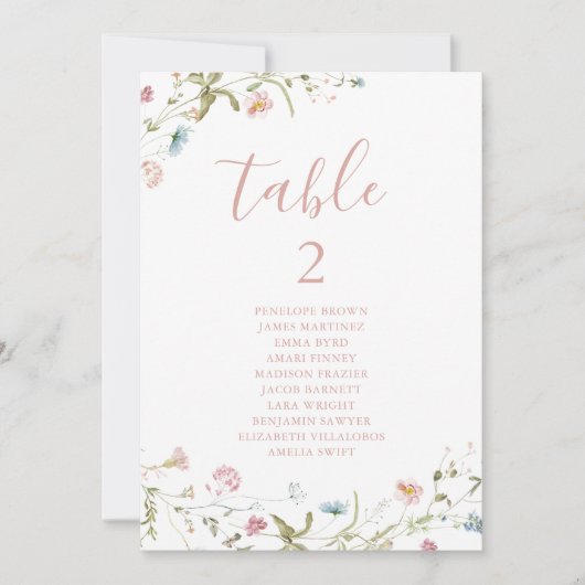 Elegant Boho Wildflower tabelnummerdiagram Kaart (Voorkant)