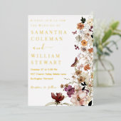 Elegant Boho Wildflower Thema Rustieke Bruiloft Folie Uitnodiging (Staand Voorkant)