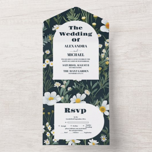 Elegant Boho Wildflower Wedding All In One Uitnodiging (Binnen)