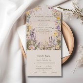 Elegant Boho Wildflower Wedding All In One Uitnodiging
