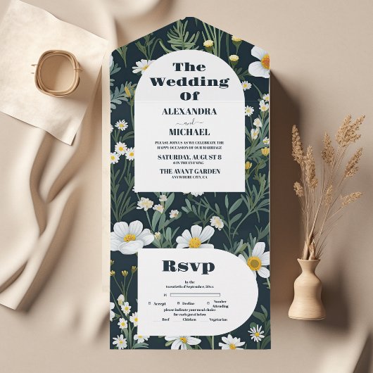 Elegant Boho Wildflower Wedding All In One Uitnodiging
