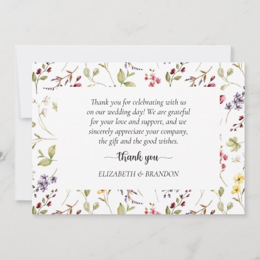 Elegant Boho Wildflower Wedding Bedankt Kaart (Achterkant)