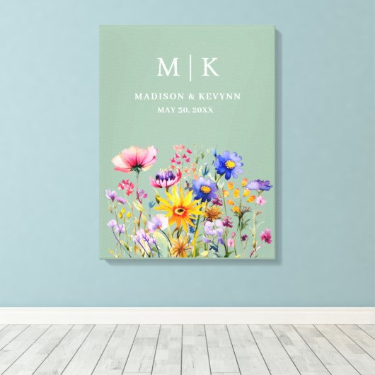 Elegant Boho Wildflower Wedding Canvas Afdruk (Insitu (Houten vloer))