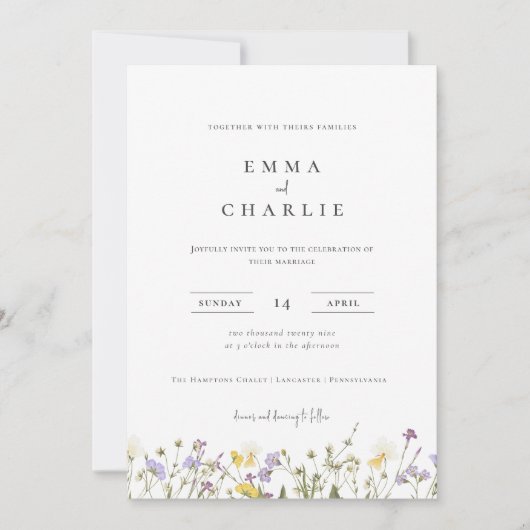 Elegant Boho Wildflower Wedding Invitation Kaart (Voorkant)