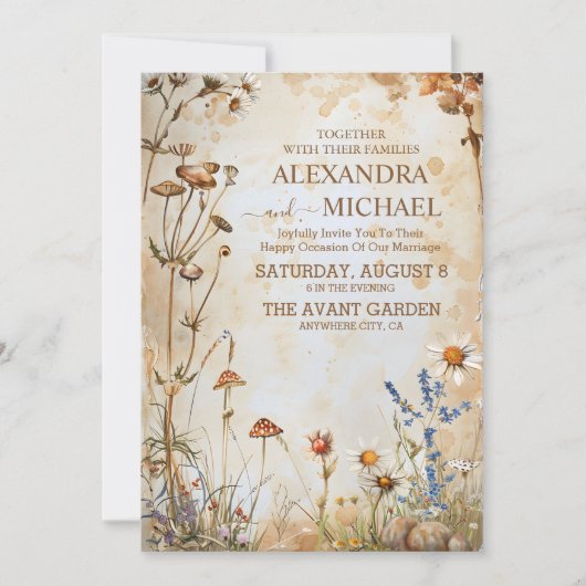 Elegant Boho Wildflower Wedding Kaart (Voorkant)