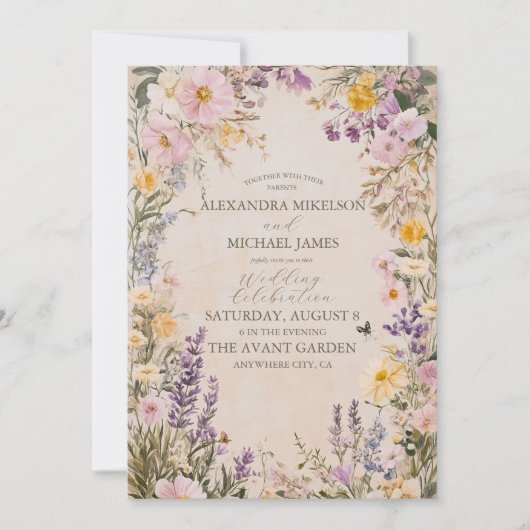 Elegant Boho Wildflower Wedding Kaart (Voorkant)