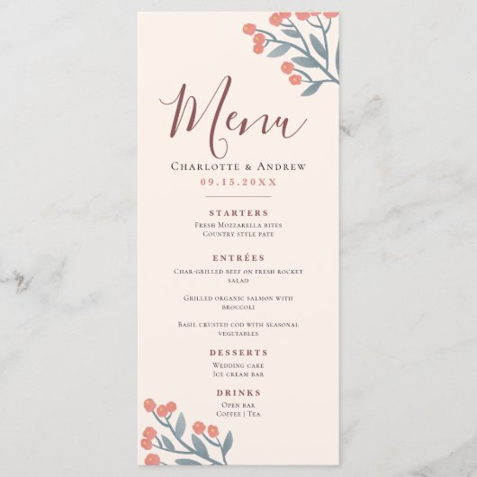 Elegant Boho Wildflower Wedding Menu (Voorkant)