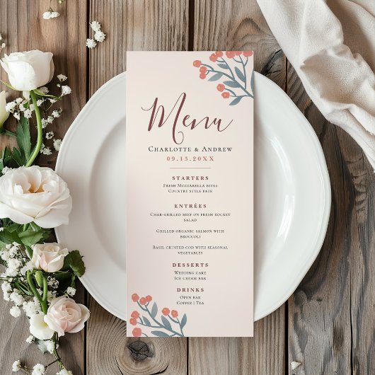 Elegant Boho Wildflower Wedding Menu
