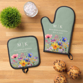 Elegant Boho Wildflower Wedding Ovenwant & Pannenlap Set