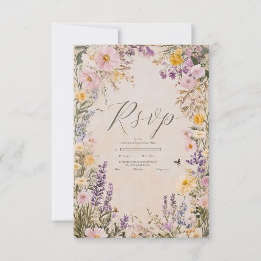 Elegant Boho Wildflower Wedding RSVP Kaartje (Voorkant)