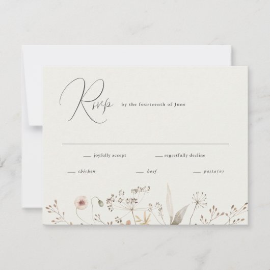 Elegant Boho Wildflower Wedding RSVP Kaartje (Voorkant)