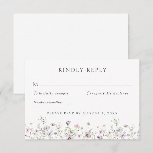 Elegant Boho Wildflower Wedding RSVP Reactie Kaart (Voorkant / Achterkant)