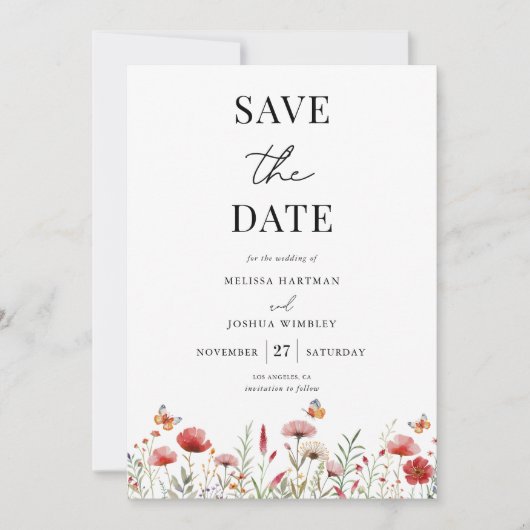 Elegant Boho Wildflower Wedding Save The Date (Voorkant)
