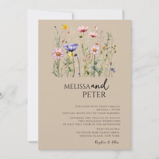 Elegant Boho Wildflower Wedding Uitnodiging (Voorkant)