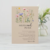 Elegant Boho Wildflower Wedding Uitnodiging (Staand voorkant)