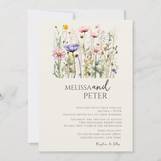 Elegant Boho Wildflower Wedding Uitnodiging (Voorkant)