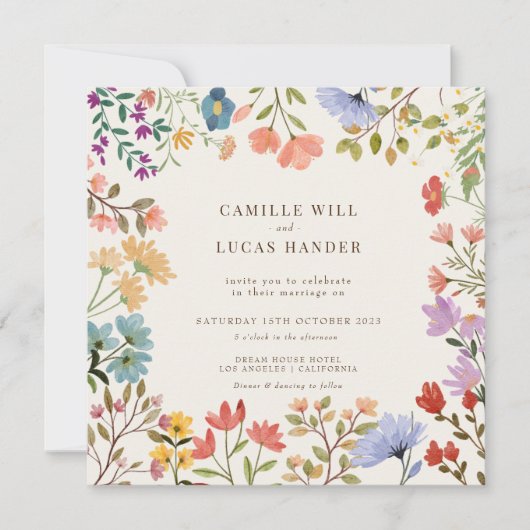 Elegant Boho Wildflower Wedding Uitnodiging (Voorkant)
