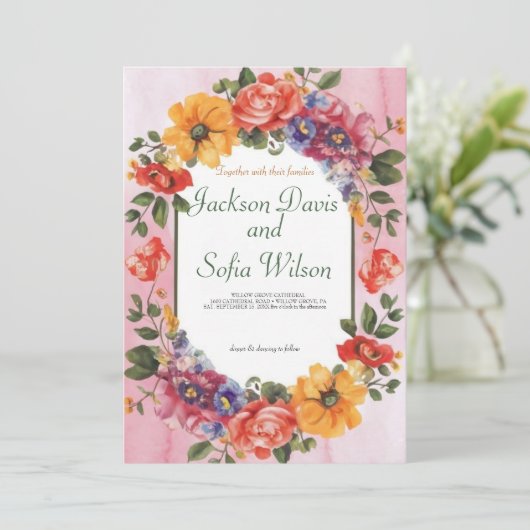 Elegant Boho Wildflower Wedding Uitnodiging (Staand voorkant)