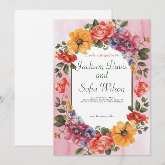 Elegant Boho Wildflower Wedding Uitnodiging (Voorkant / Achterkant)