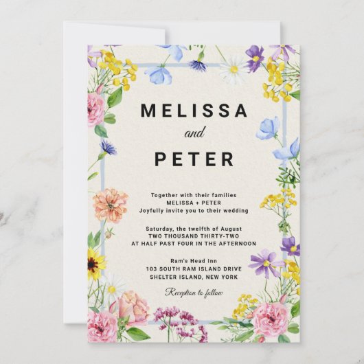 Elegant Boho Wildflower Wedding Uitnodiging (Voorkant)