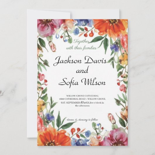 Elegant Boho Wildflower Wedding Uitnodiging (Voorkant)