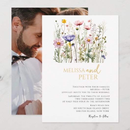 Elegant Boho Wildflower Wedding Uitnodiging (Voorkant / Achterkant)