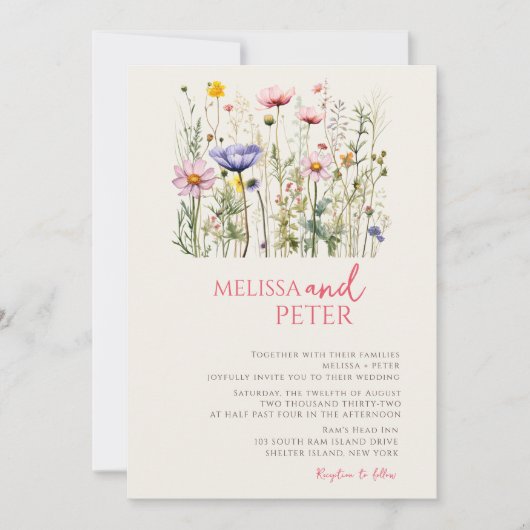 Elegant Boho Wildflower Wedding Uitnodiging (Voorkant)