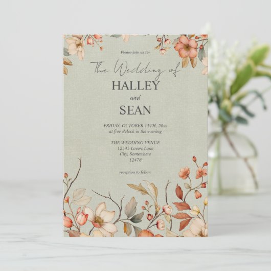 Elegant Boho Wildflower Wedding Uitnodiging (Staand voorkant)