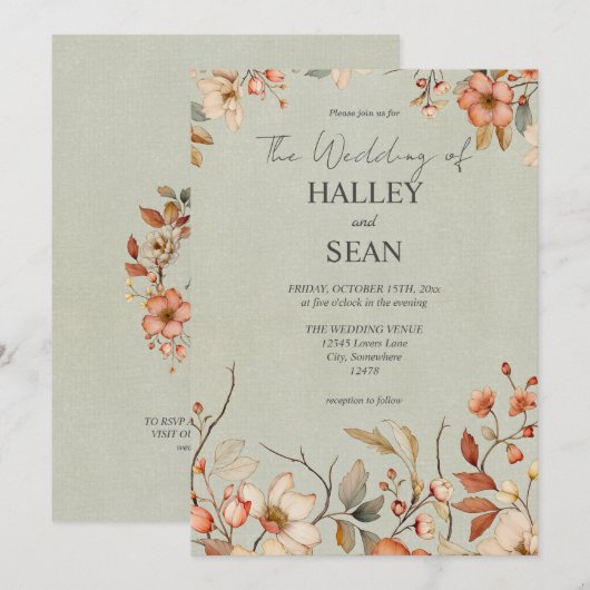 Elegant Boho Wildflower Wedding Uitnodiging (Voorkant / Achterkant)