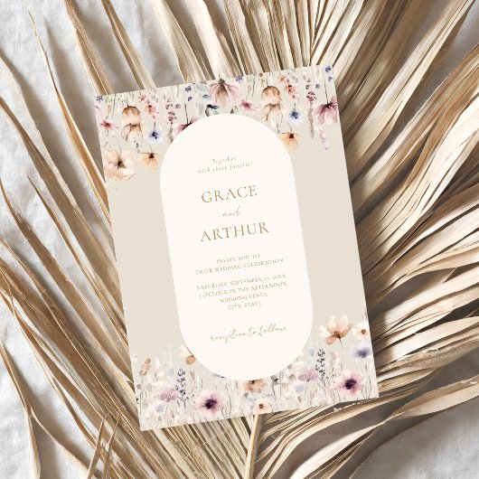 Elegant Boho Wildflower Wedding Uitnodiging