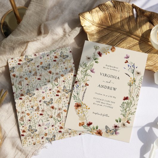 Elegant Boho Wildflower Wedding Uitnodiging