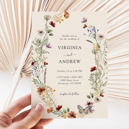 Elegant Boho Wildflower Wedding Uitnodiging