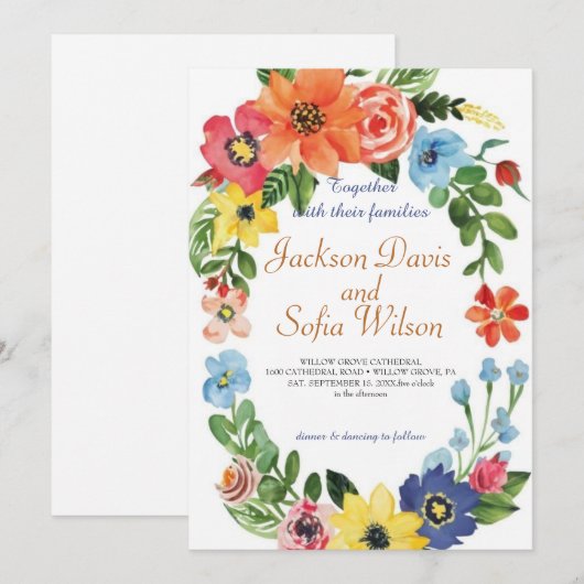 Elegant Boho Wildflower Wedding Uitnodiging (Voorkant / Achterkant)